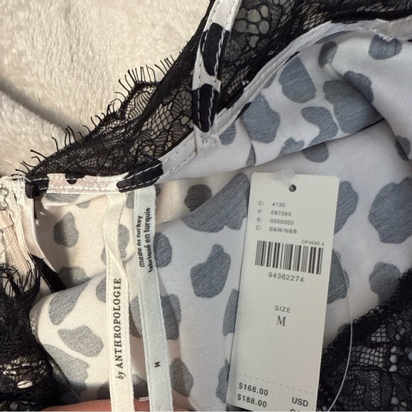 Anthropologie V-Neck Open Back Lace Trim Animal Print Slip Dress Size Medium - Picture 8 of 12